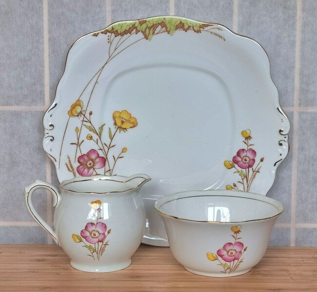 1930s Bell China Set | Shore Coggins England Tea Service | Pink 