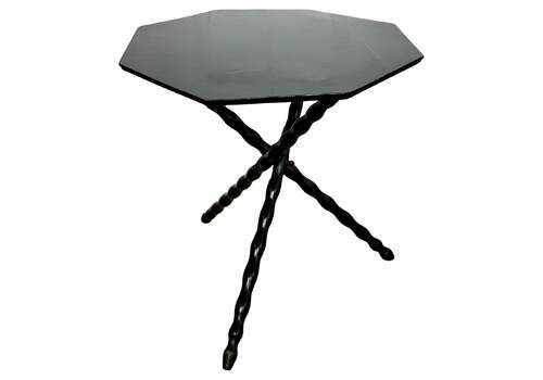 Vintage Italian Octagonal Black Tripod Side Table Bobbin Turned Barley Twist Leg