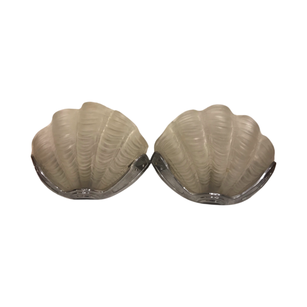 Pair Of Matching Art Deco Clam Shell Wall Lights With Opaque Shells photo Lighting