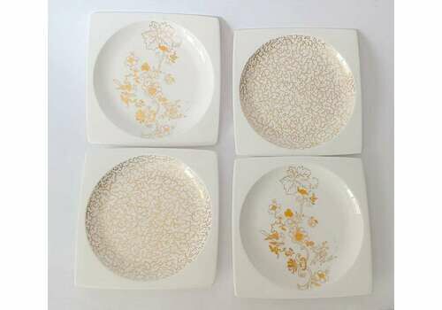 4 Dessert Plates In White Wedgwood Porcelain With Gold Decoration, Plato Gold Series