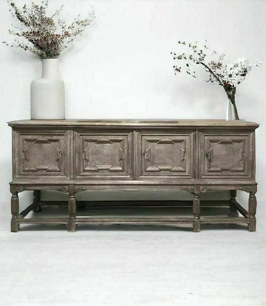 Large Antique French Lime Waxed Oak Sideboard Cupboard Console Table Dresser Vinterior