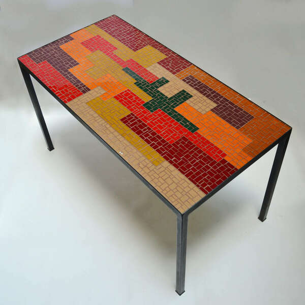 Mosaic Coffee Table With Abstract Pattern In Black, Red photo for sale