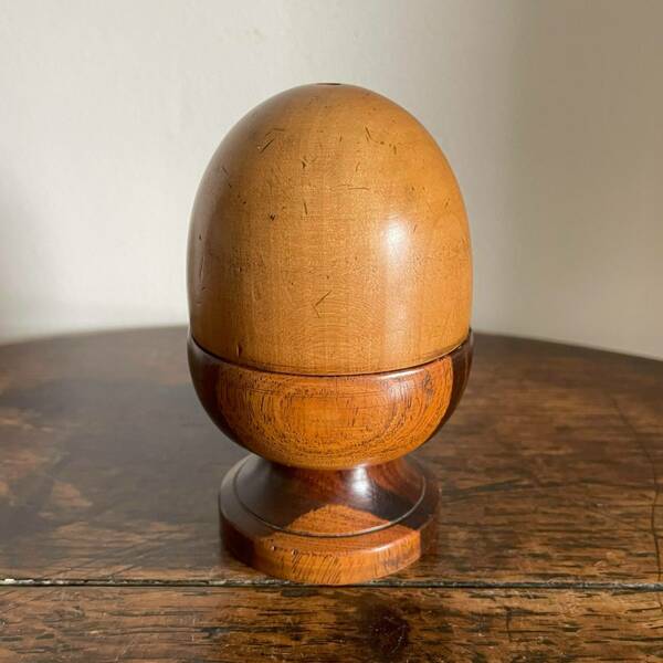 Antique Victorian Novelty Treen Sycamore And Lignum Vitae Egg Cup / Acorn String Box C. Late 19th Century photo for sale