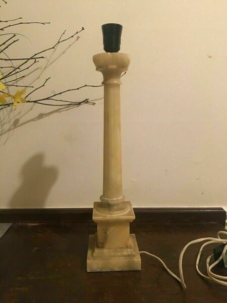 (2 Available) Large Vintage Alabaster Corinthian Column Lamp Art Deco Moderne photo furniture