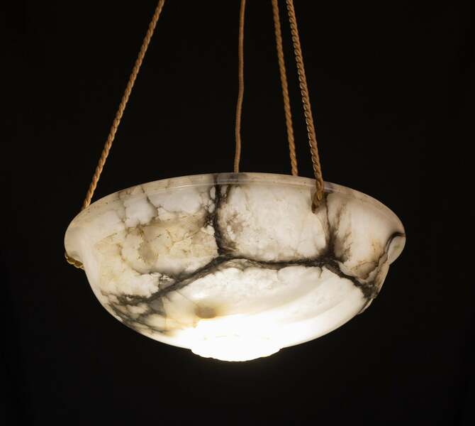 Great Design Large Size Art Deco White Alabaster Chandelier, 1930s photo vinterior