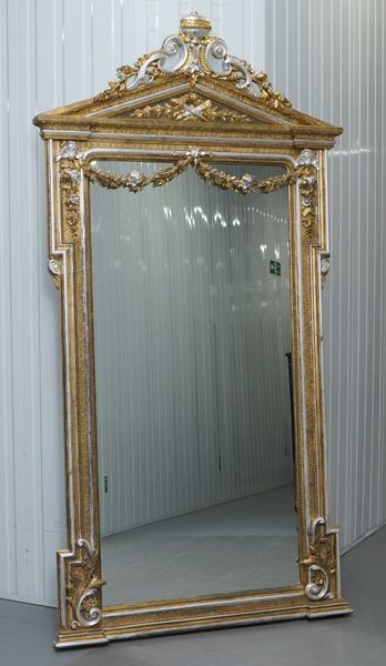220cm Victorian Gold Silver Leaf Painted Carved Antique Full Length Mirror