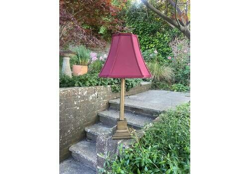 Delightful Vintage Very Tall Metal Lamp (Antique Bronze Gold Colour) With Maroon Vintage Shade, Quality Vintage Table Lamp Working Condition