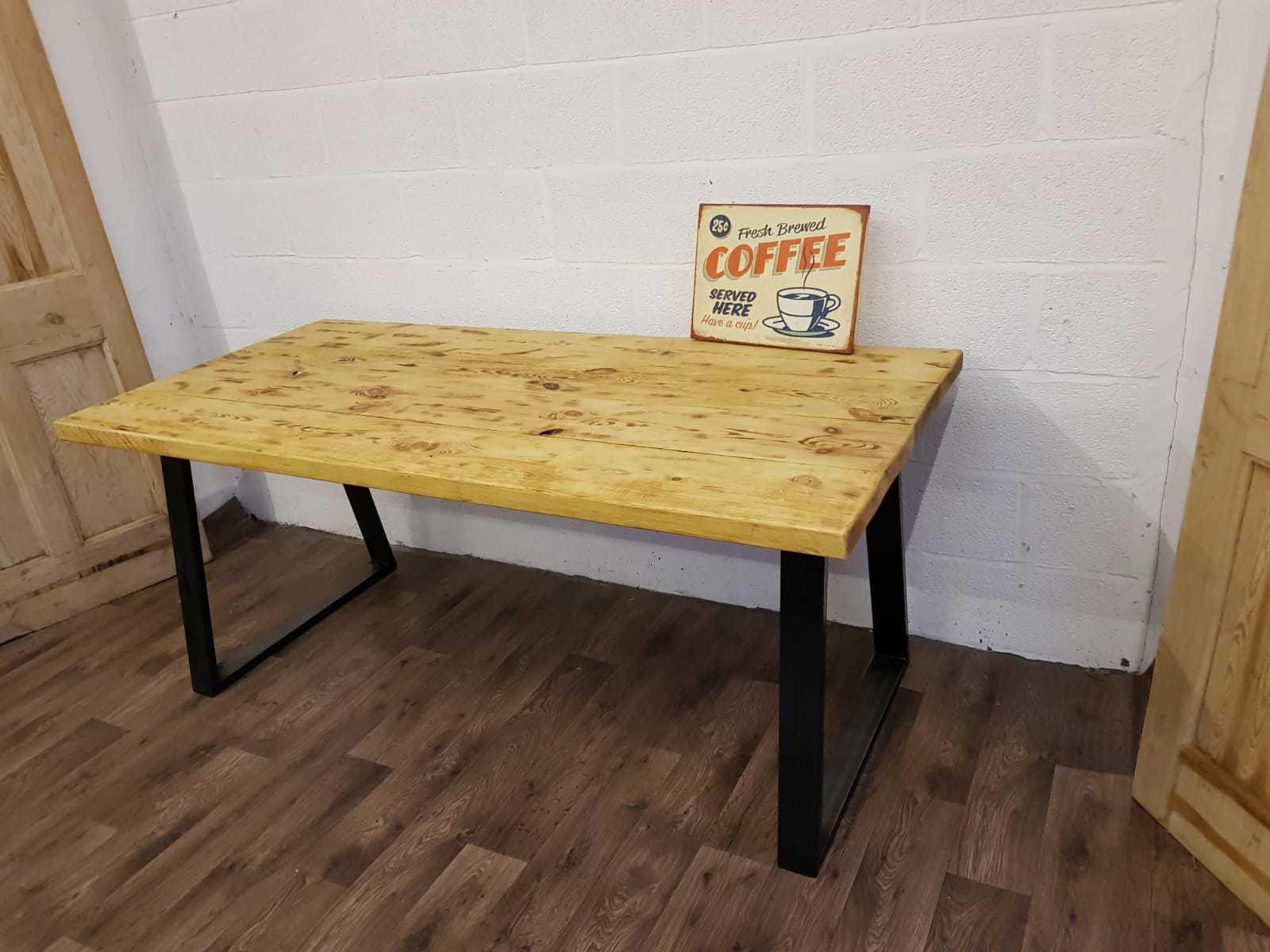 Handmade Rustic Hairpin Legs Kitchen Dining Table Chunky Solid Wood 6 Ft In Length