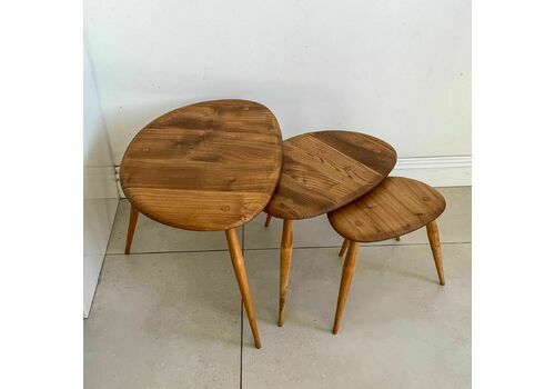 Ercol Windsor Blue Label Pebble Set Nested Tables Restored 50s 60s Mcm