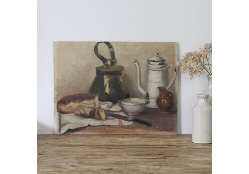 Antique French Still Life, Oil On Board