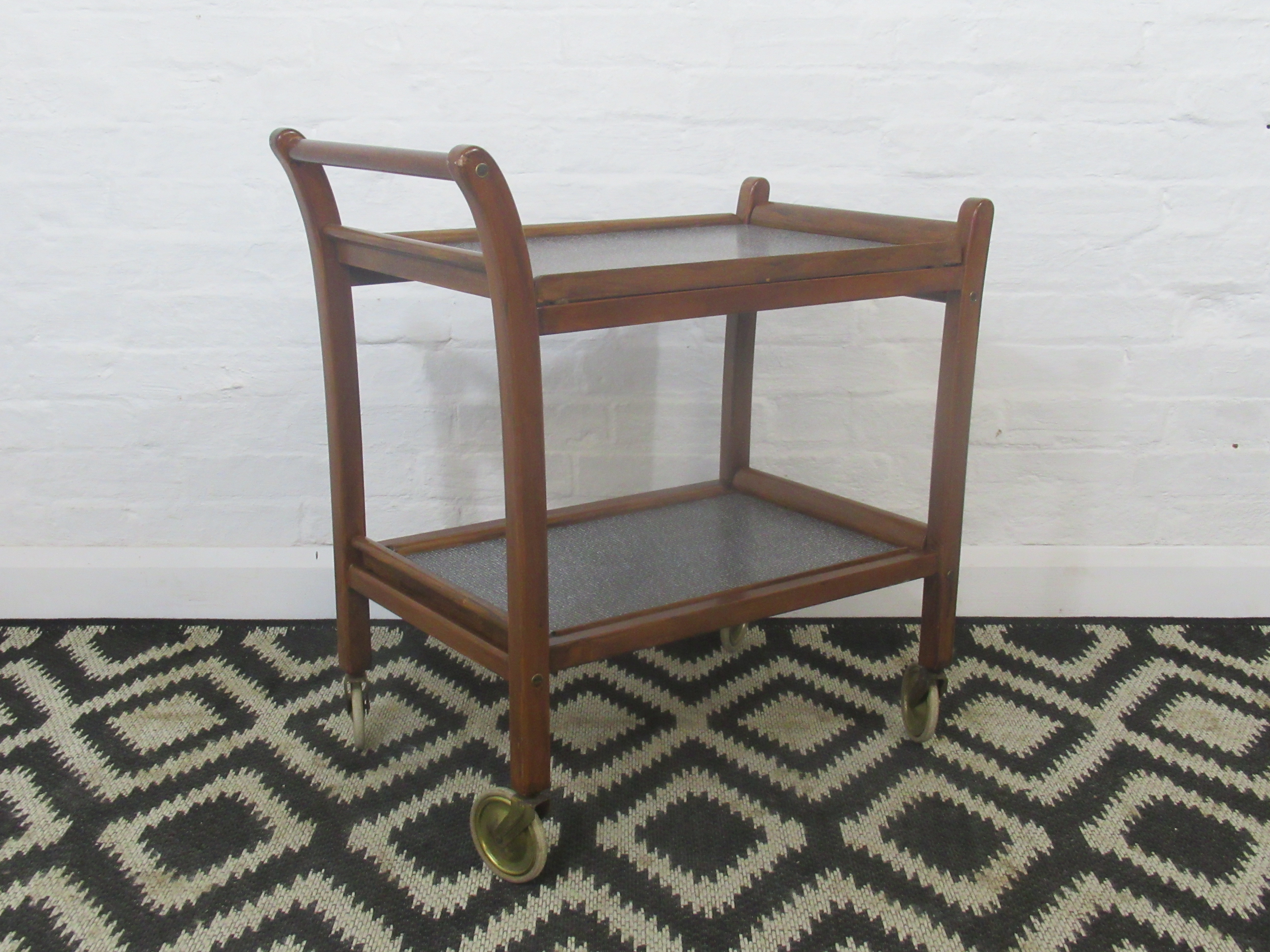 Vintage Staples Wood Laminate Two Tier Tea Or Serving Trolley On Castors Staples Vinterior