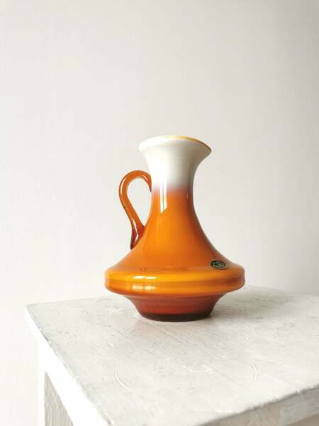 Murano Ceramic Vintage Cased Glass Vase With Handle. Retro Modern Vase From 70's Yugoslavia ...