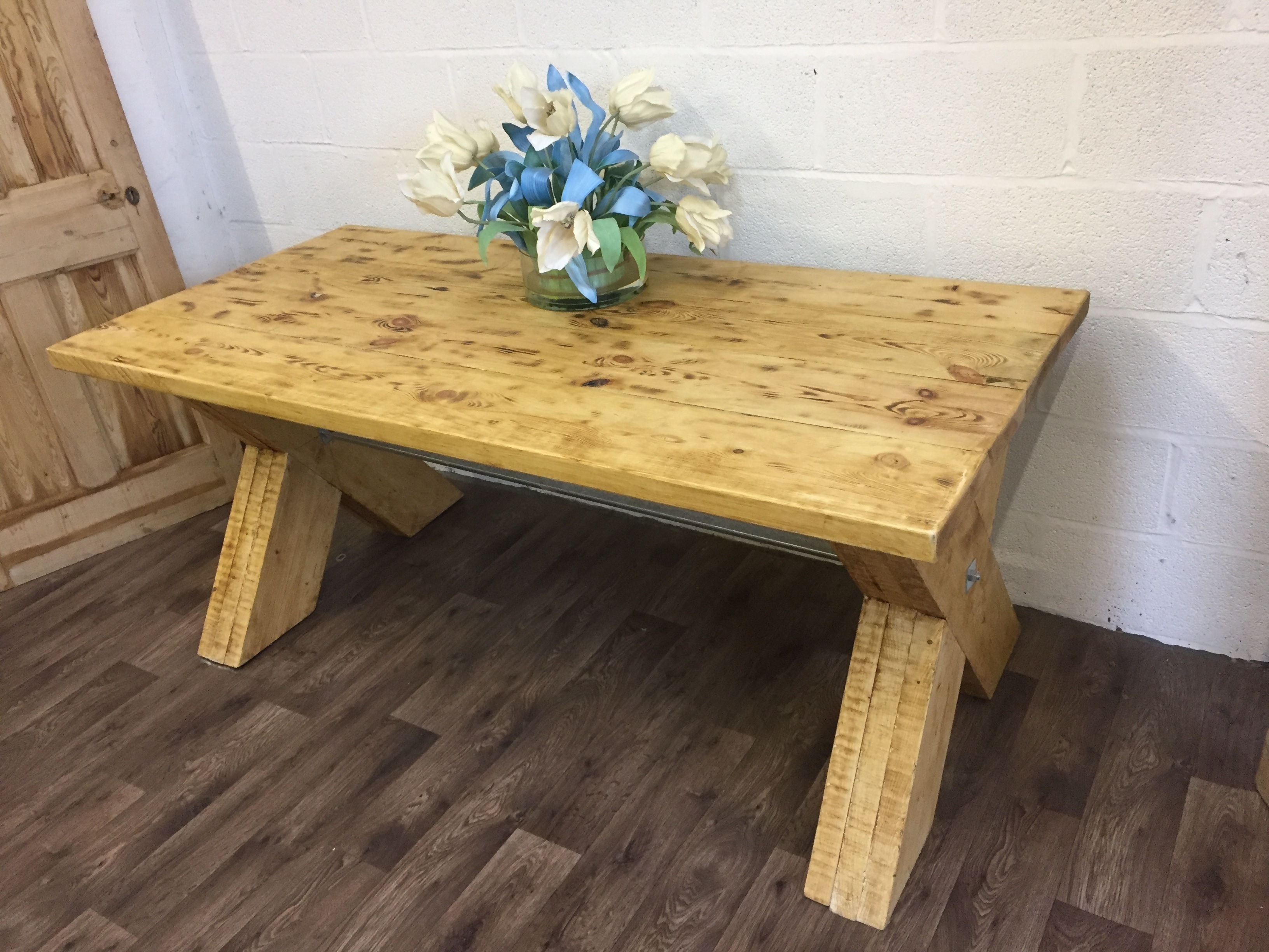 Handmade Rustic Dining Table Chunky Solid Wood Legs 6 Ft In Length