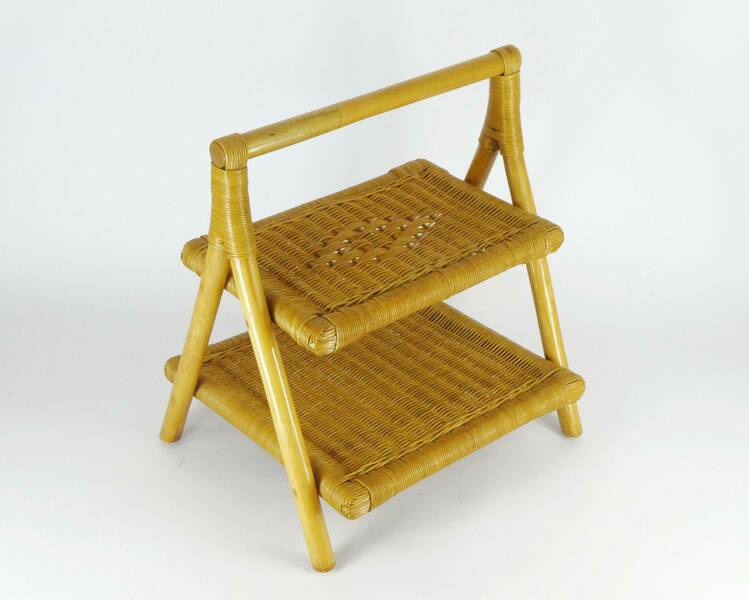 Vintage Small Wicker Shelf Unit, Rattan Storage Cute Boho