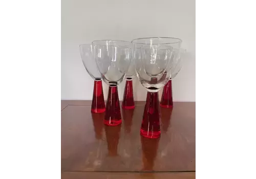 Set Of 6 Vintage Blown Artland Prescott Red Stemmed Wine Goblets