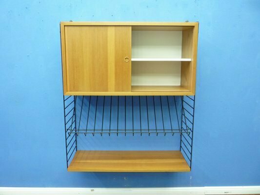 Scandinavian Elm Veneer Shelf With Newspaper Shelf By Strinning, Kajsa & Nils Nisse For String, 1960s photo furniture