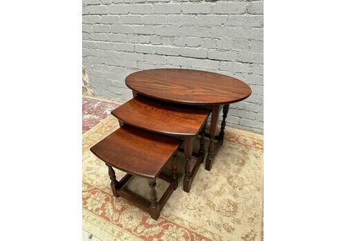 Vintage Old Charm Wood Bros / Tudor Brown / Oval Oak Nest Of 3 Tables