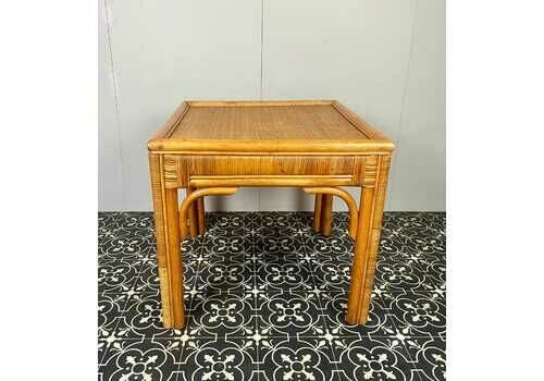 Chic Bohemian Vintage Rattan Side Table, Living Room Interior, Cane Furniture, Bamboo Design, Retro Home Decor