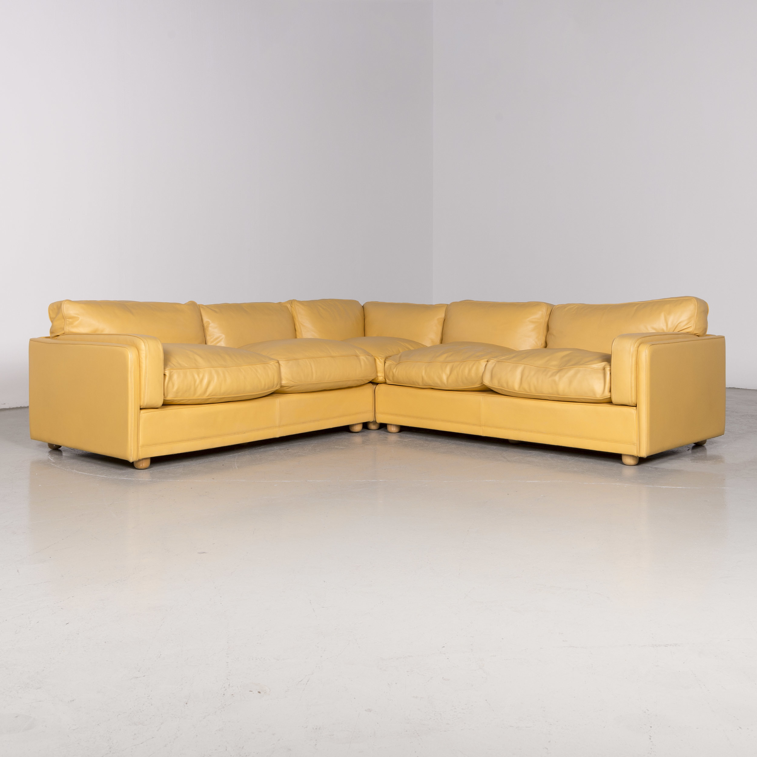 Poltrona Frau Designer Leather Corner Sofa Yellow Genuine Leather