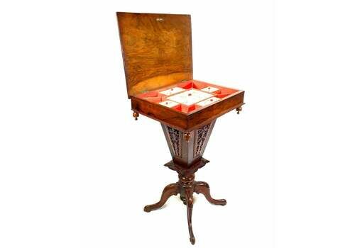 Antique Ladies Walnut Wooden Sewing Work Station Table / Victorian C.1890
