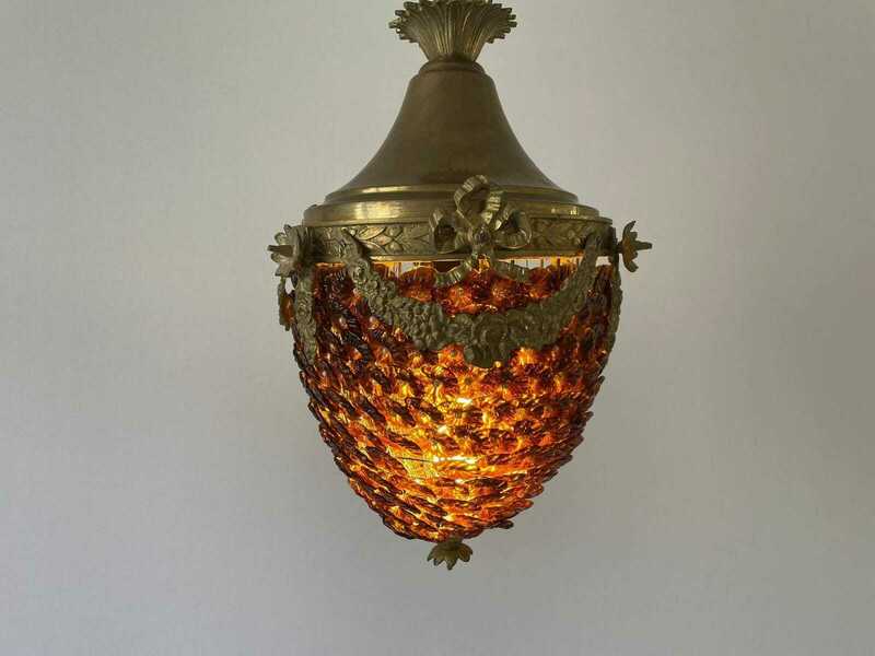 Exceptional Brass Ceiling Lamp With Glass Stones photo furniture
