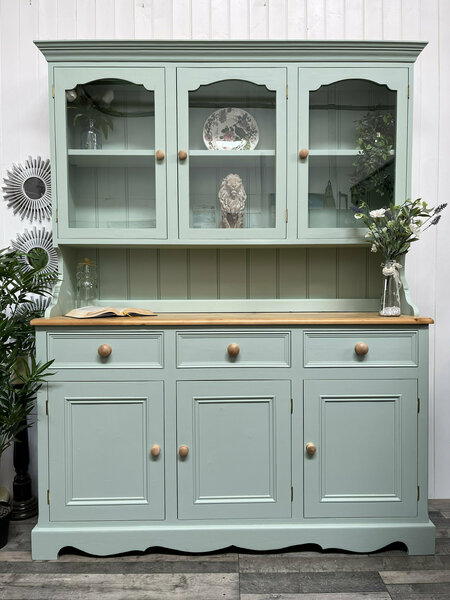 Custom Painted Upcycled Large Glazed/Glass Door Display Vintage/Pine  Kitchen Welsh Dressers Storage Fusion Mineral Paint Blue | Vinterior