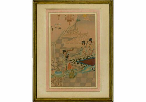 Oriental School 20th Century Watercolour Geishas Playing Instruments