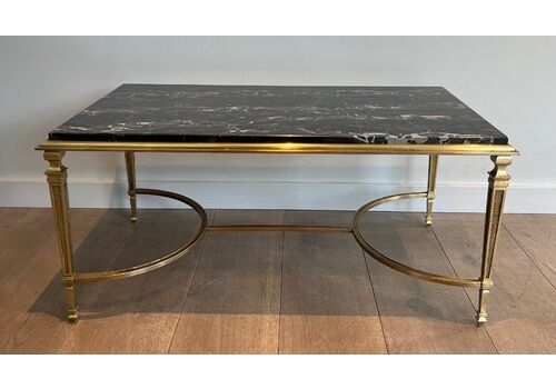 Bronze Coffee Table And Black Portor Marble Top In The Style Of Maison Jansen