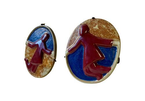 Aksel Hansen Surrealist Dancers   Wall Plaques In Glazed Stoneware, 1960s