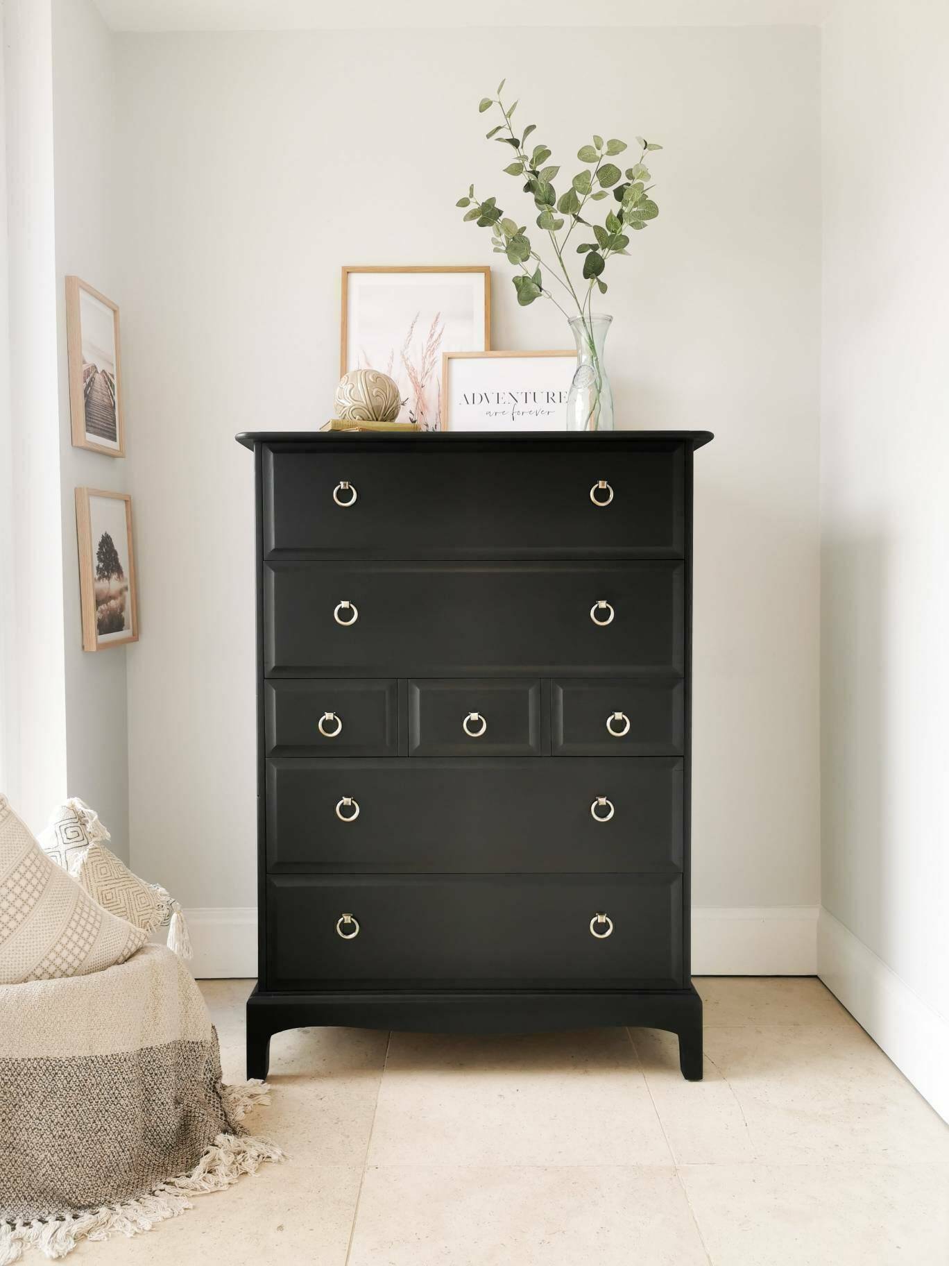 Spray Painted Black Stag Minstrel Tallboy Chest Of Drawers