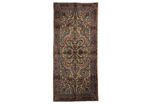 Antique Kerman Laver Carpet Cotton Wool Thin Knot Iran 125 X 56 In