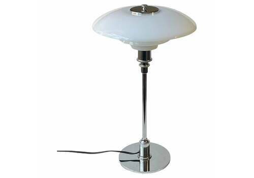 Vintage Louis Poulsen Ph 3/2 Table Lamp In Chrome & Opaline Glass