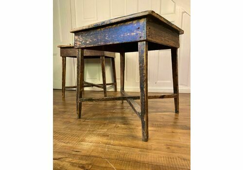 1 Of A Matching Pair 19thc English Vernacular Pitch Pine Mill Work Table / Deck.