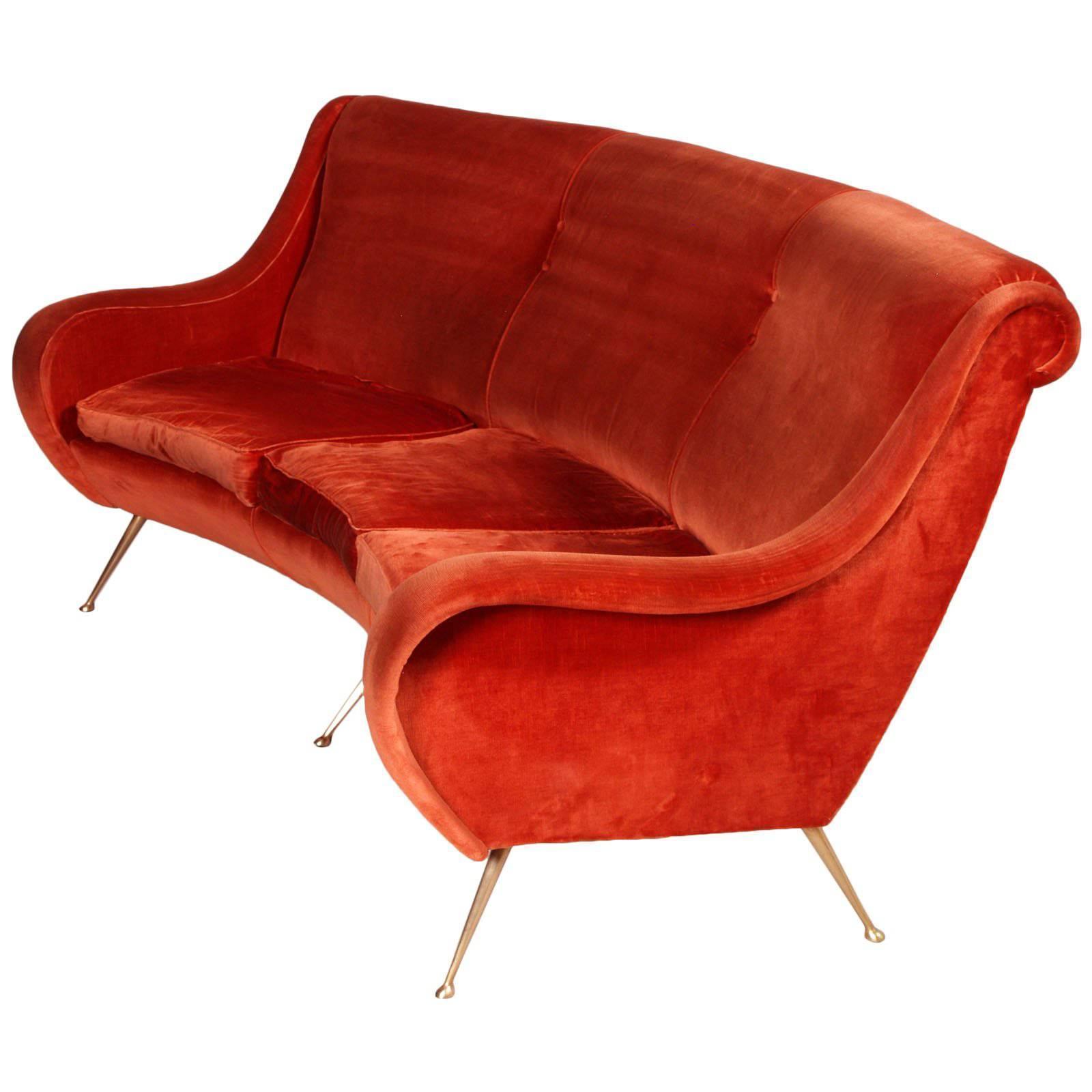 Three Seat Curved Sofa Marco Zo Design Br Legs Original Red C Velvet