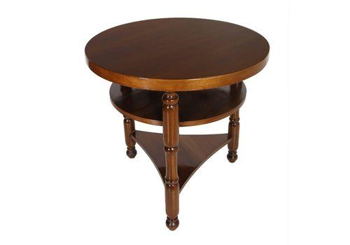 Italian Art Deco Side Round Table In Walnut , Polished To Wax