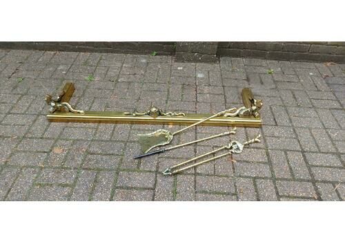 Large Restored Victorian Brass Fender With Matching Fire Irons Superb Quality And Beautifully Preserved