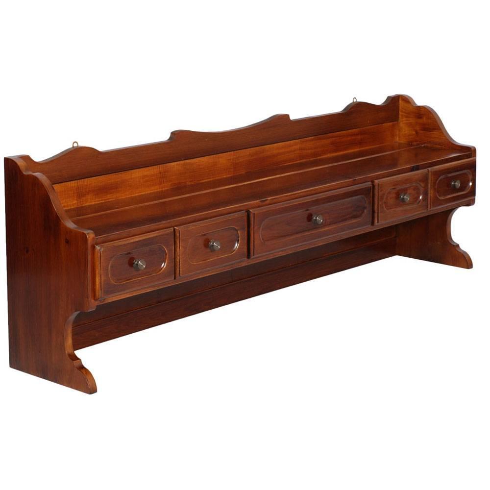 1940s Art Deco Plate Rack Or Shelf With Drawers Solid Pine Walnut