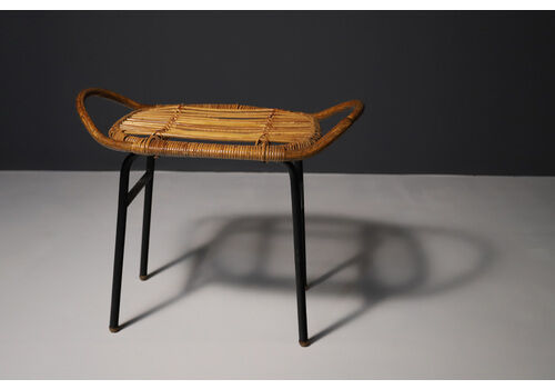 Mid Century Rattan Stool By Alan Fuchs, Uluv, 1960´S, Czechoslovakia