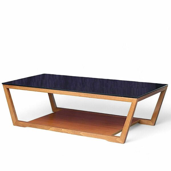 Calligaris Teak & Black Opaque Glass Top Coffee Table Retro Bauhaus
