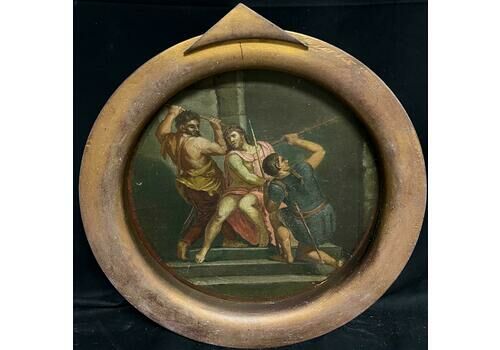 18th Century Italian Old Masterantique Circular Oil Painting Flagellation Of Christ, 18th Century Old Master