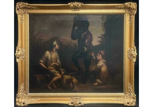 Large 18th Century European Oil Painting Three Figures In Landscape18th Century