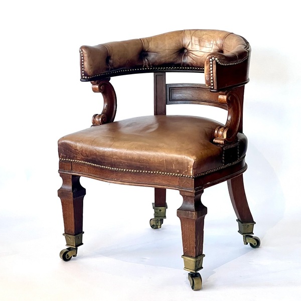 Vintage Leather Desk Chair, 1800s Vinterior