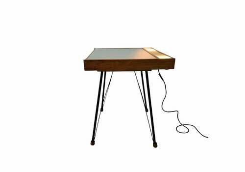 Vintage Rare Mid Century Modern Swivel Tv Table With Integrated Lighting And Electrical Outlet Czechoslovakia 70s