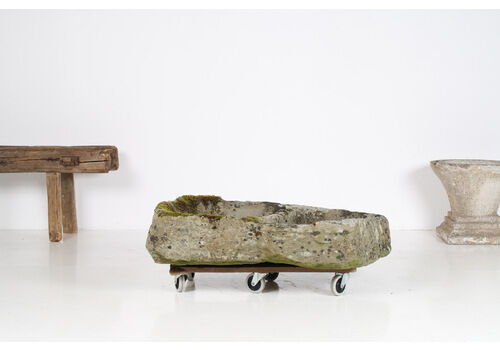 Primitive Carved Stone Trough Planter Weathered Organic Garden Feature | Bonsai Display