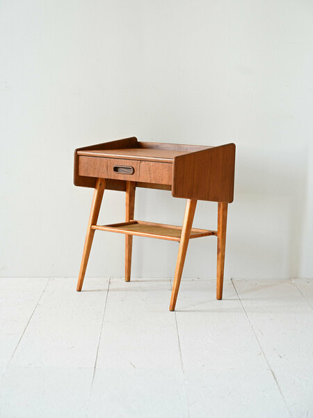 Scandinavian Bedside Table In Teak And Rattan photo Furniture