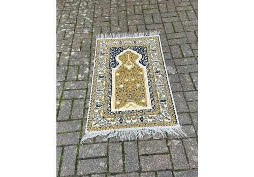 Vintage Small Woollen Rug, Turkish Prayer Mat, Mustard Yellow, Black And Cream Vintage Wool Rug (112cm X 68cm)