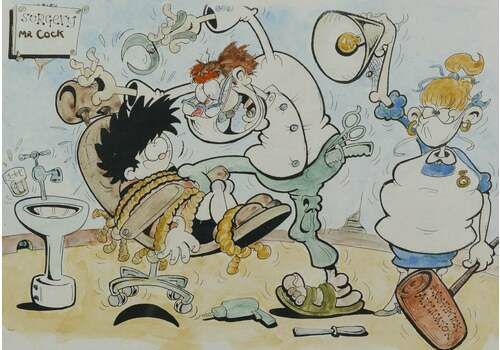 Original Pen Ink Watercolour Dennis The Menace ( Beano ) Cartoon   Dentist Visit