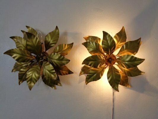 Golden Flower Shape Flushmounts By Hans Kögl, 1970s, Set Of 2 photo furniture