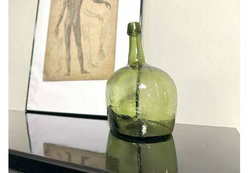 19th Century, Green Blown Glass Oval Demijohn