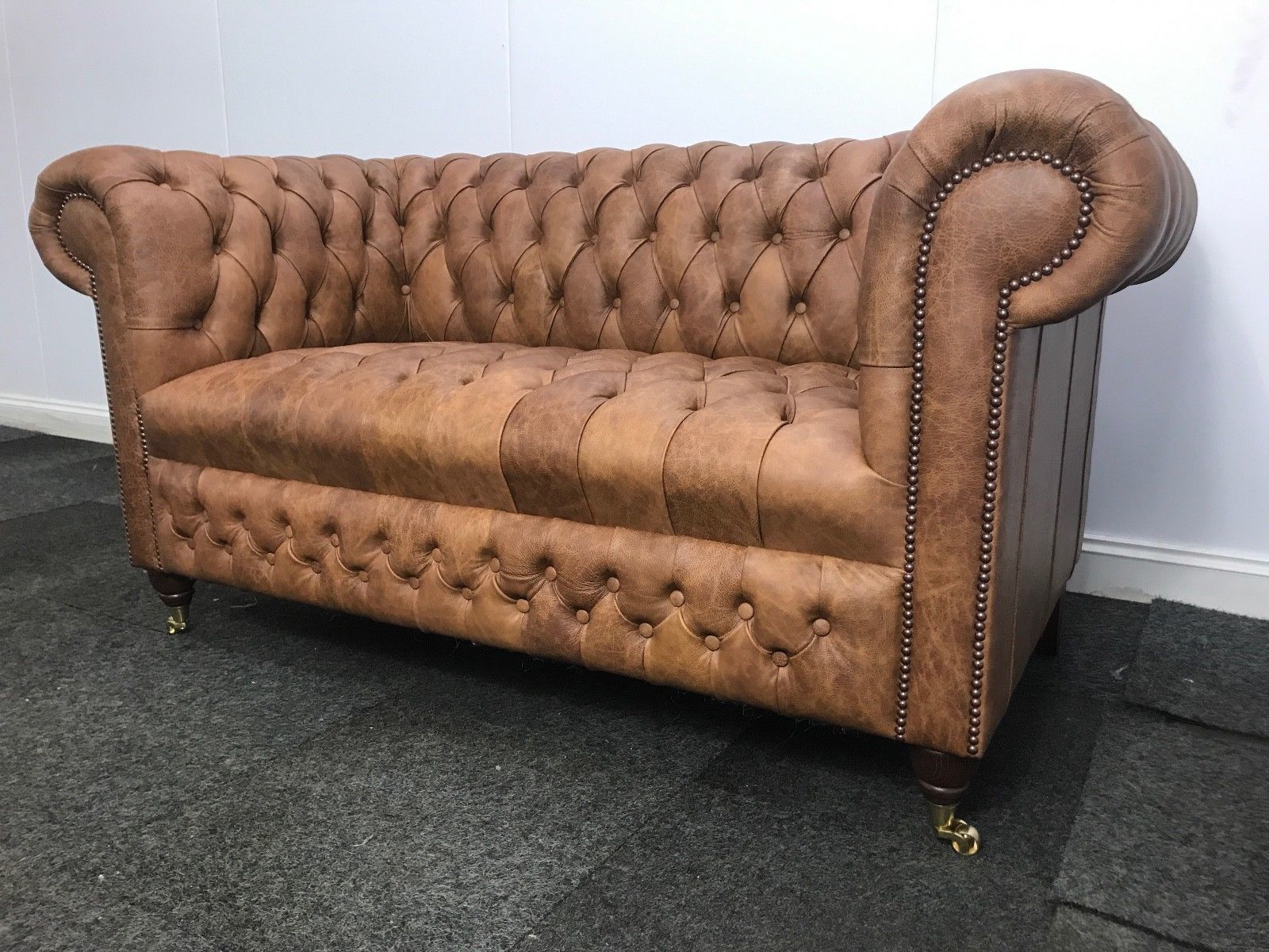 Vintage Tan Leather Chesterfield 2 Seater Sofa Le Antique